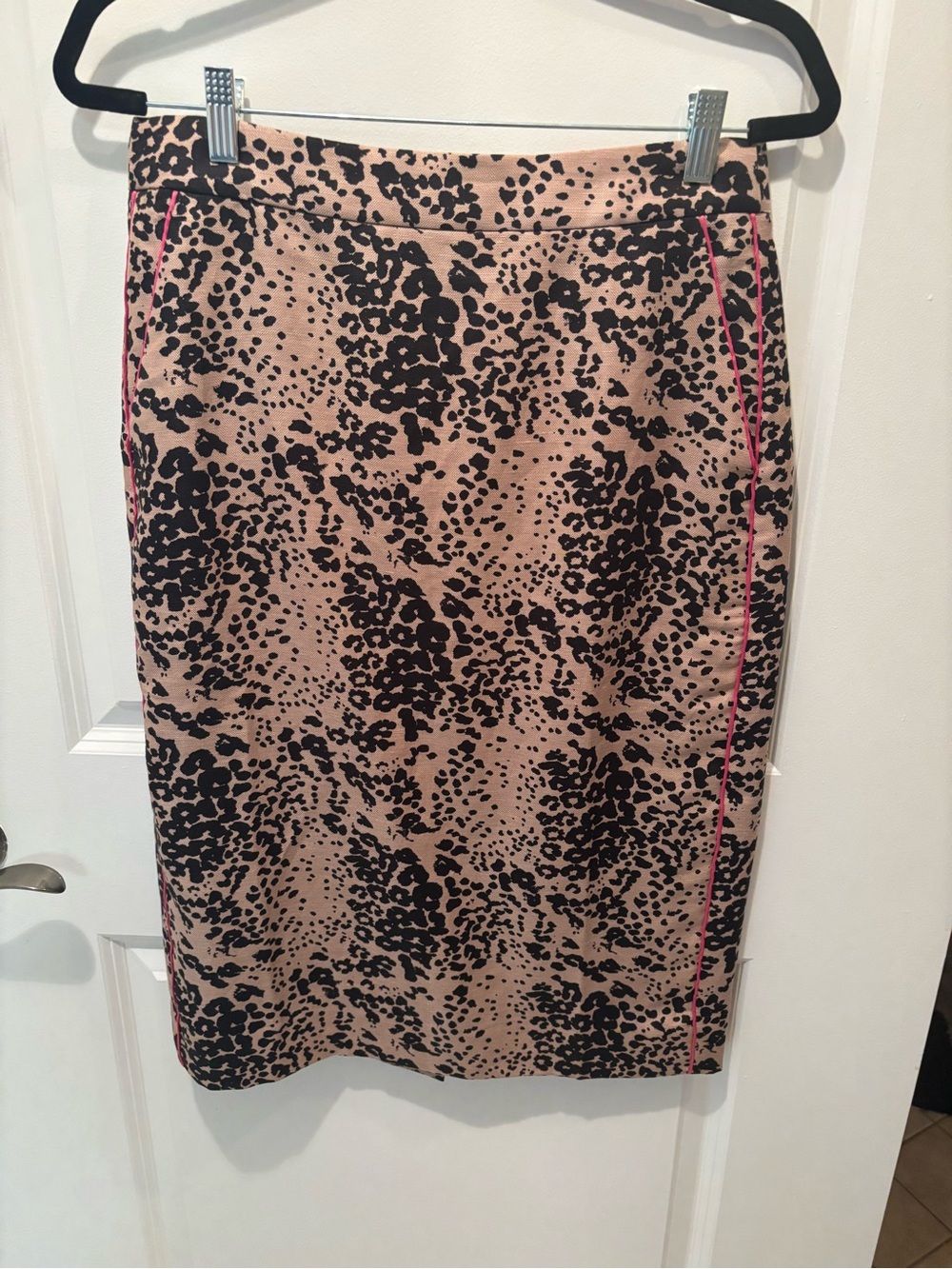 J. Crew Leopard Print Pencil Skirt with Pink Piping